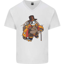 Steampunk Panda Bear Mens V-Neck Cotton T-Shirt White