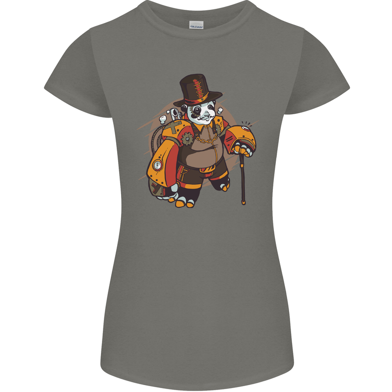 Steampunk Panda Bear Womens Petite Cut T-Shirt Charcoal