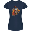 Steampunk Panda Bear Womens Petite Cut T-Shirt Navy Blue