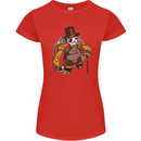 Steampunk Panda Bear Womens Petite Cut T-Shirt Red