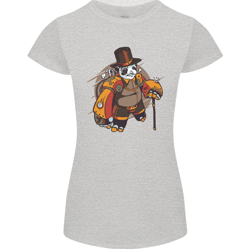 Steampunk Panda Bear Womens Petite Cut T-Shirt Sports Grey