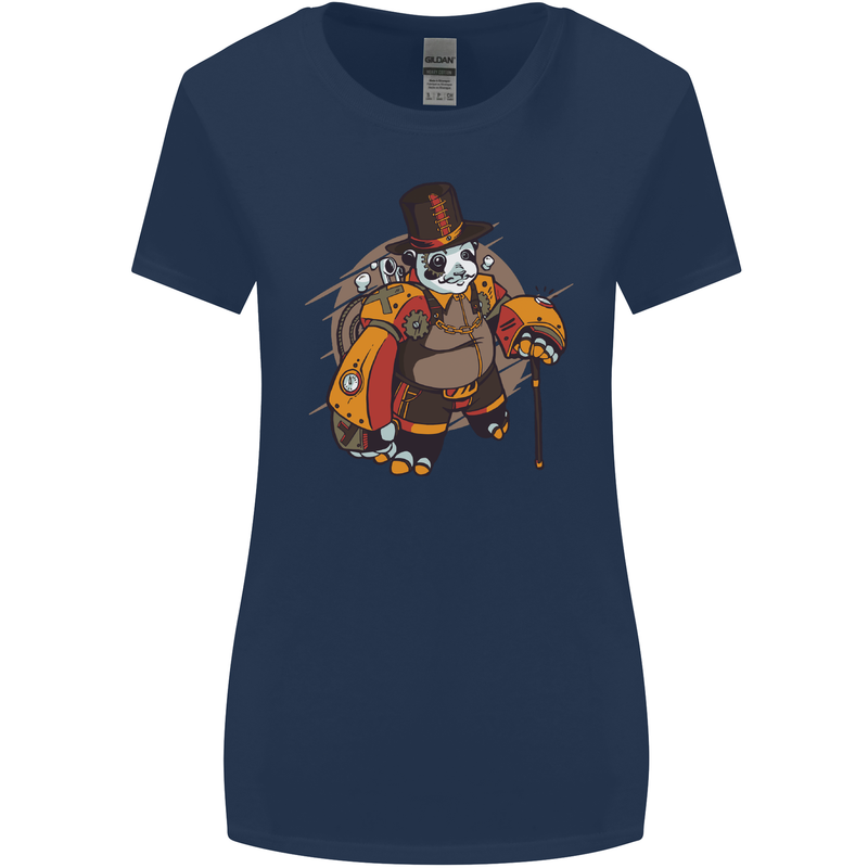 Steampunk Panda Bear Womens Wider Cut T-Shirt Navy Blue