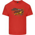 Steampunk Plane Aircraft Biplane Kids T-Shirt Childrens Red