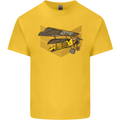 Steampunk Plane Aircraft Biplane Kids T-Shirt Childrens Yellow