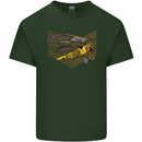 Steampunk Plane Aircraft Biplane Mens Cotton T-Shirt Tee Top Forest Green