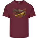 Steampunk Plane Aircraft Biplane Mens Cotton T-Shirt Tee Top Maroon