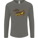 Steampunk Plane Aircraft Biplane Mens Long Sleeve T-Shirt Charcoal