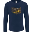 Steampunk Plane Aircraft Biplane Mens Long Sleeve T-Shirt Navy Blue
