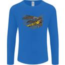 Steampunk Plane Aircraft Biplane Mens Long Sleeve T-Shirt Royal Blue