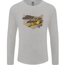 Steampunk Plane Aircraft Biplane Mens Long Sleeve T-Shirt Sports Grey