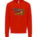 Steampunk Plane Aircraft Biplane Mens Sweatshirt Jumper Bright Red