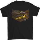 Steampunk Plane Aircraft Biplane Mens T-Shirt Cotton Gildan Black