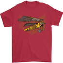 Steampunk Plane Aircraft Biplane Mens T-Shirt Cotton Gildan Red