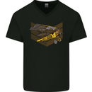 Steampunk Plane Aircraft Biplane Mens V-Neck Cotton T-Shirt Black