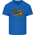 Steampunk Plane Aircraft Biplane Mens V-Neck Cotton T-Shirt Royal Blue