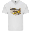 Steampunk Plane Aircraft Biplane Mens V-Neck Cotton T-Shirt White