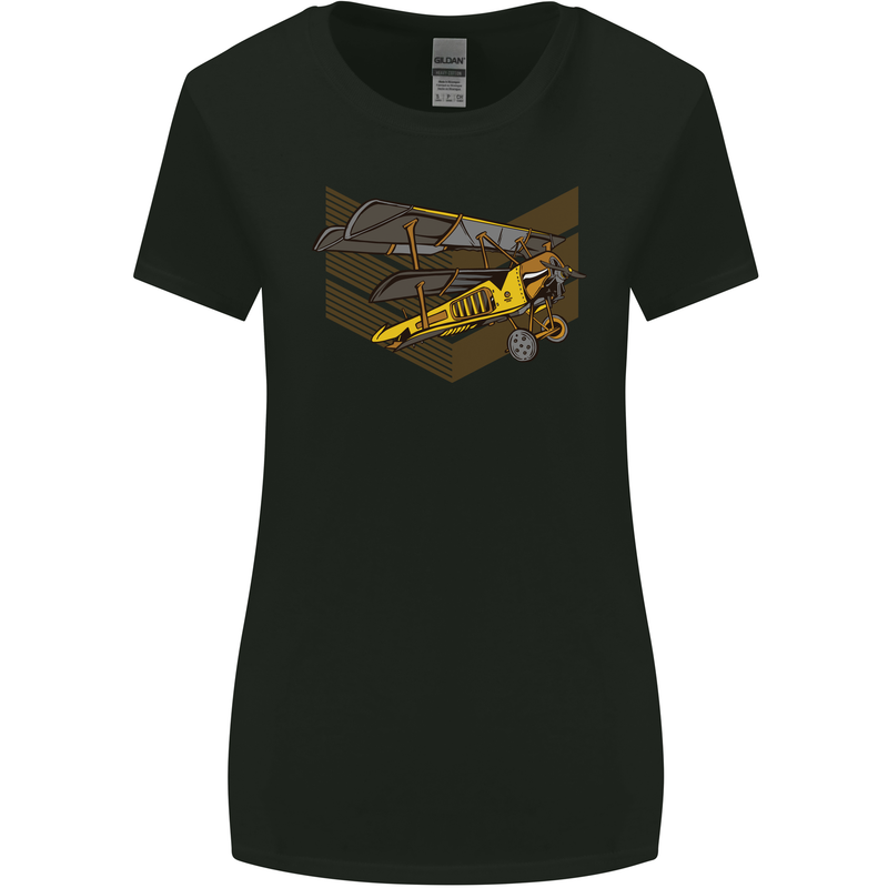 Steampunk Plane Aircraft Biplane Womens Wider Cut T-Shirt Black