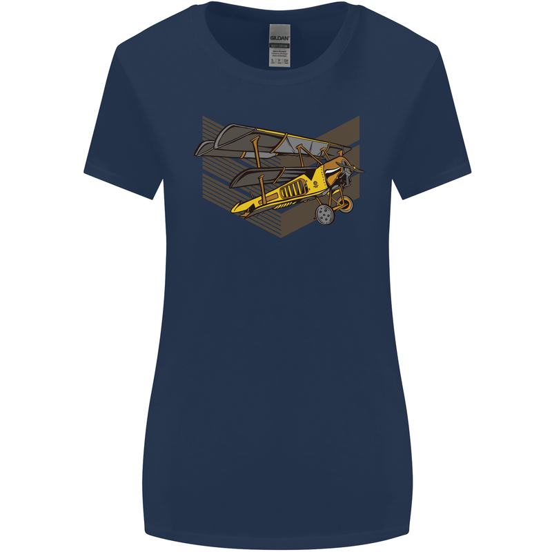 Steampunk Plane Aircraft Biplane Womens Wider Cut T-Shirt Navy Blue