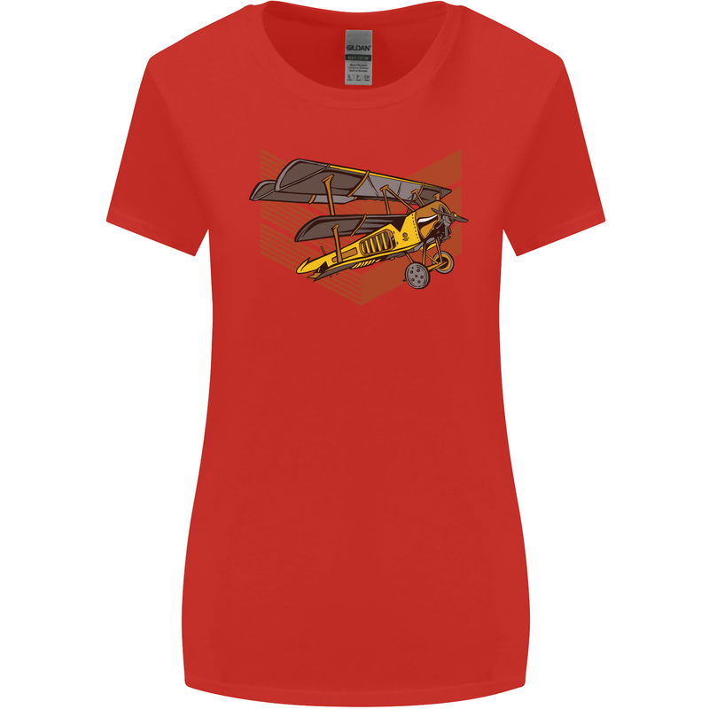 Steampunk Plane Aircraft Biplane Womens Wider Cut T-Shirt Red
