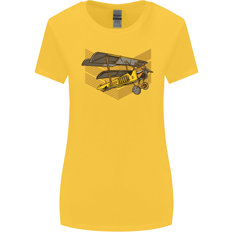 Steampunk Plane Aircraft Biplane Womens Wider Cut T-Shirt Yellow