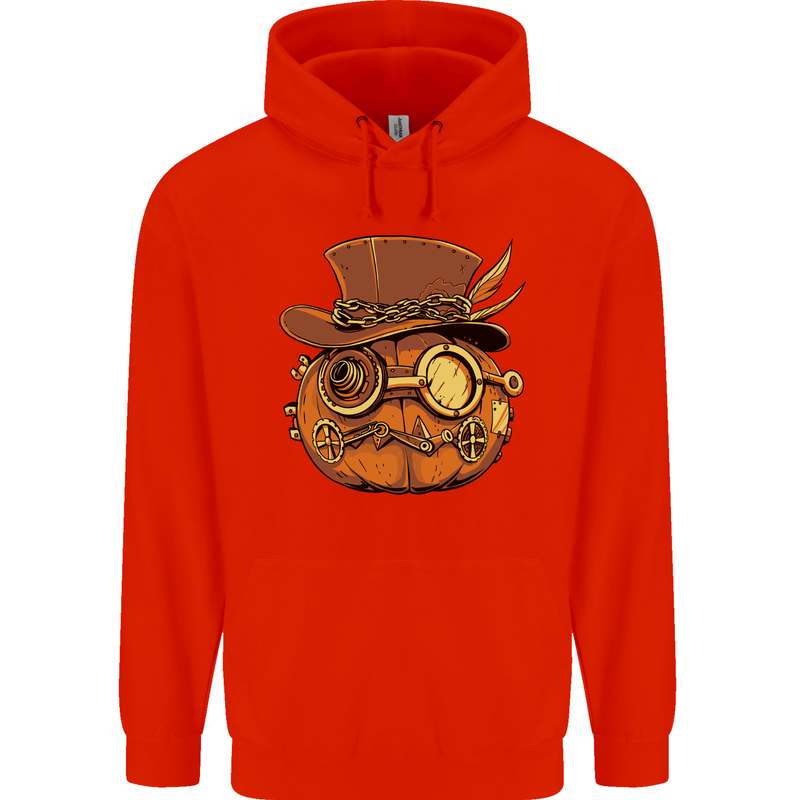 Steampunk Pumpkin Halloween Childrens Kids Hoodie Bright Red