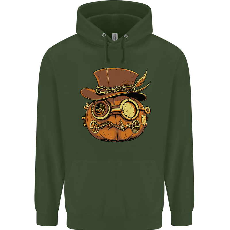 Steampunk Pumpkin Halloween Childrens Kids Hoodie Forest Green