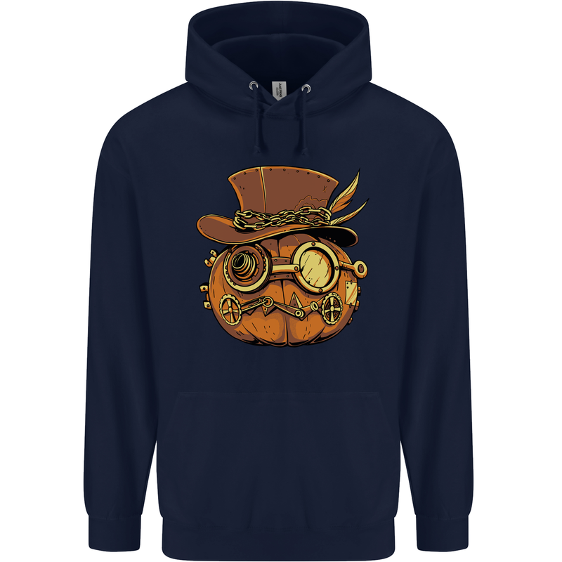 Steampunk Pumpkin Halloween Childrens Kids Hoodie Navy Blue