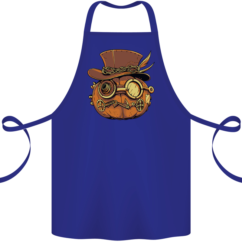 Steampunk Pumpkin Halloween Cotton Apron 100% Organic Royal Blue