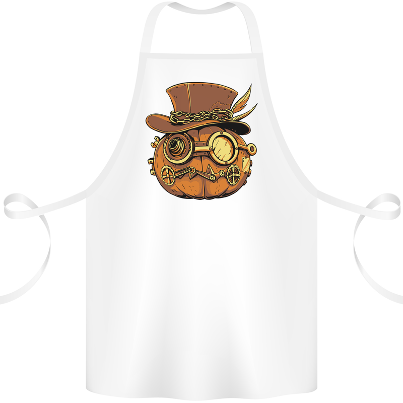 Steampunk Pumpkin Halloween Cotton Apron 100% Organic White