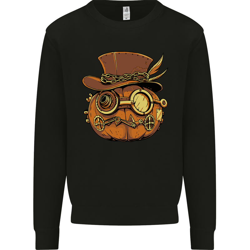Steampunk Pumpkin Halloween Kids Sweatshirt Jumper Black