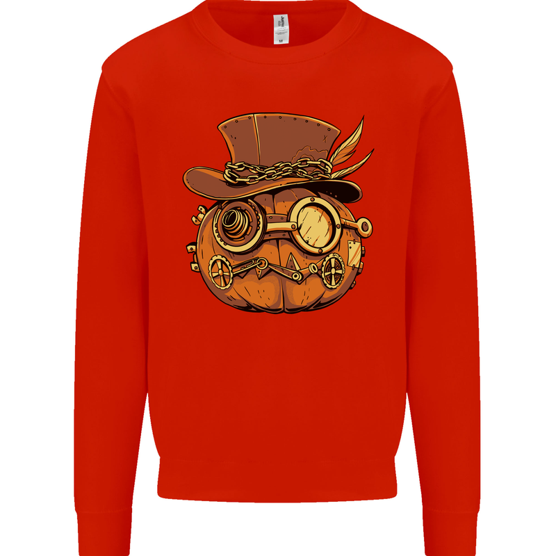 Steampunk Pumpkin Halloween Kids Sweatshirt Jumper Bright Red