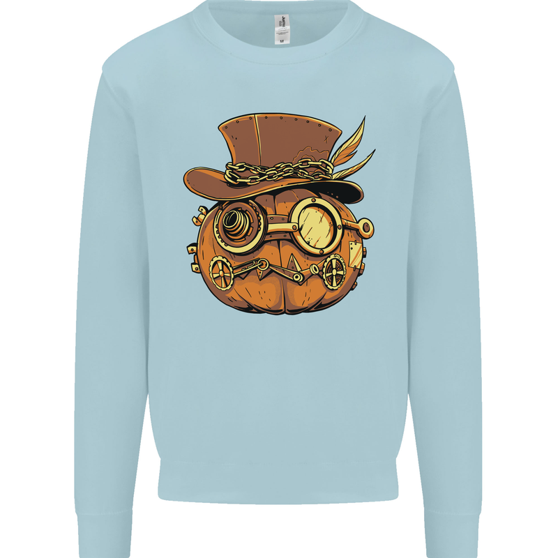 Steampunk Pumpkin Halloween Kids Sweatshirt Jumper Light Blue