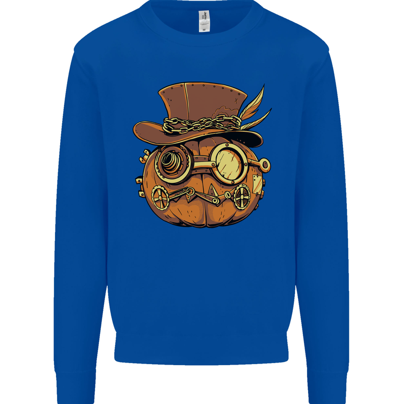 Steampunk Pumpkin Halloween Kids Sweatshirt Jumper Royal Blue
