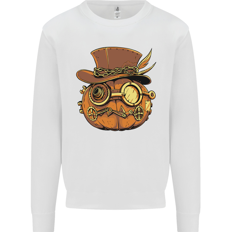 Steampunk Pumpkin Halloween Kids Sweatshirt Jumper White