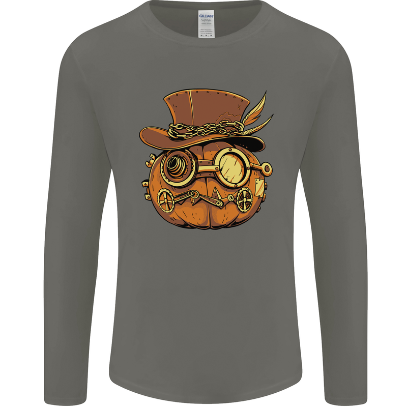 Steampunk Pumpkin Halloween Mens Long Sleeve T-Shirt Charcoal