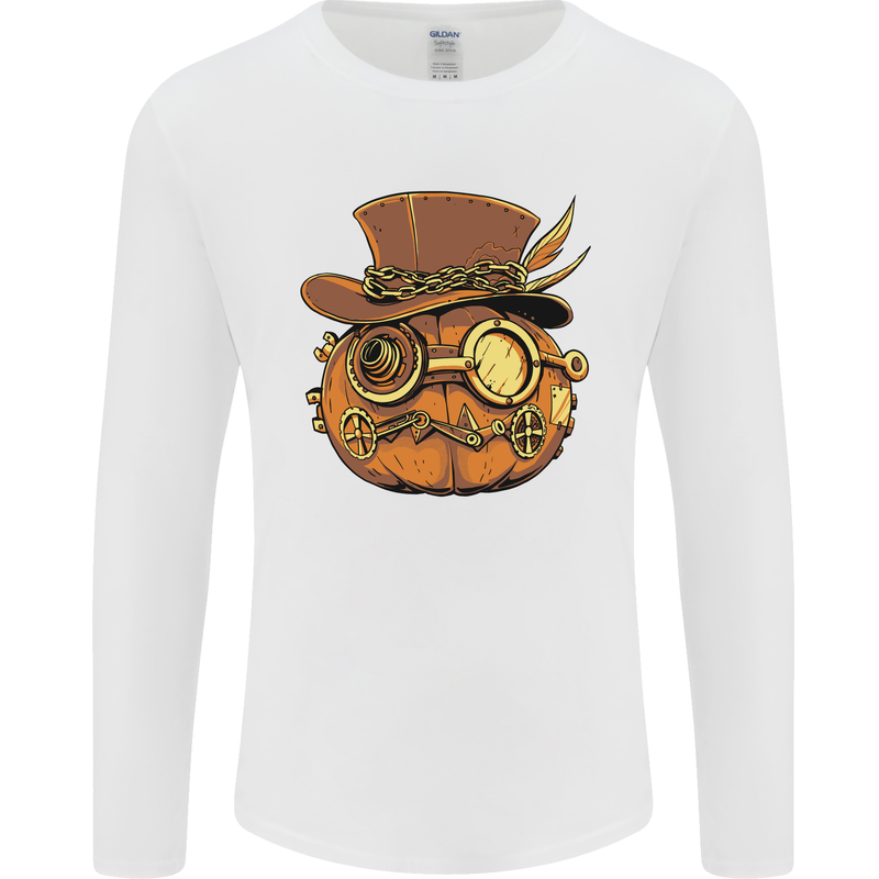 Steampunk Pumpkin Halloween Mens Long Sleeve T-Shirt White