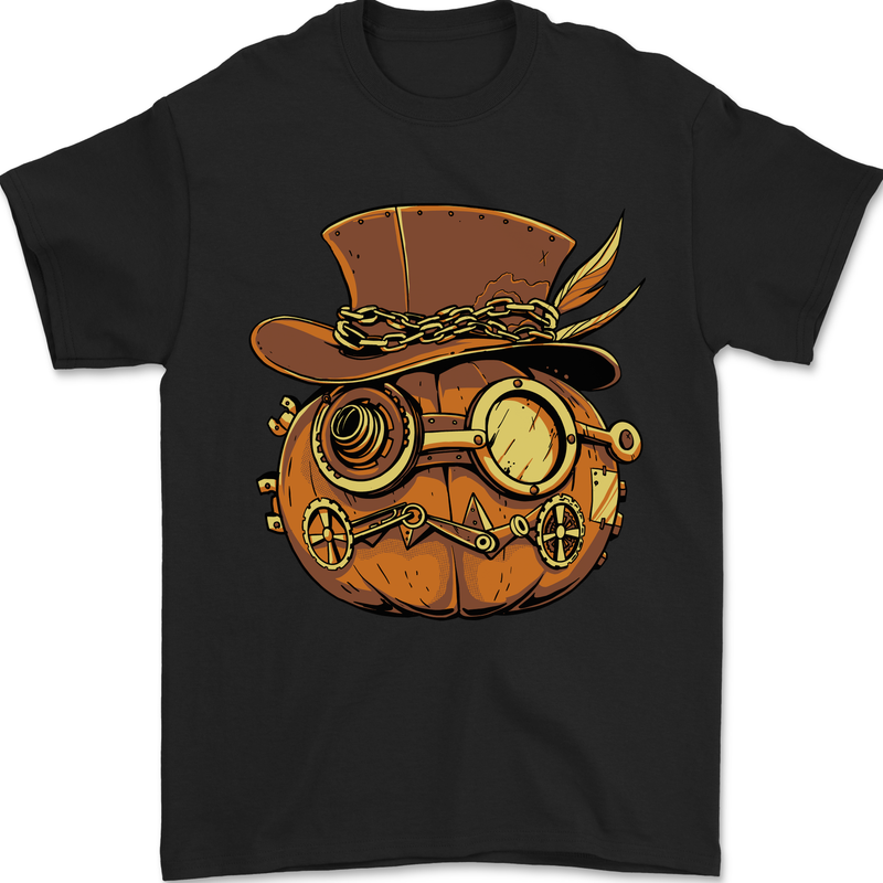 Steampunk Pumpkin Halloween Mens T-Shirt 100% Cotton Black