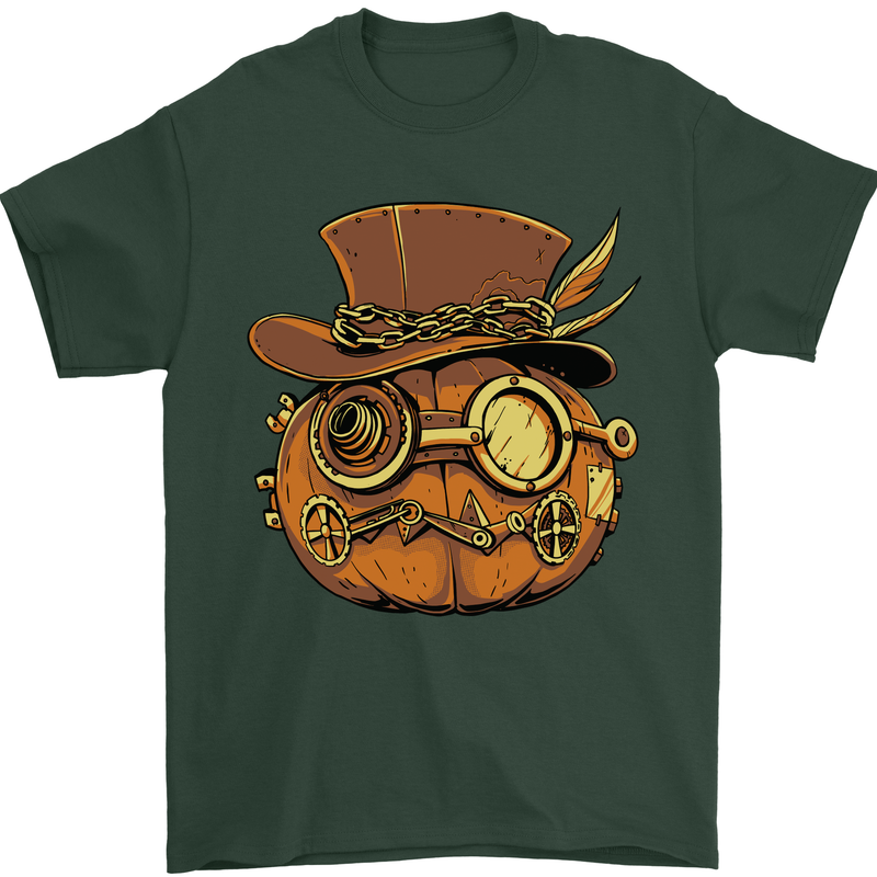 Steampunk Pumpkin Halloween Mens T-Shirt 100% Cotton Forest Green