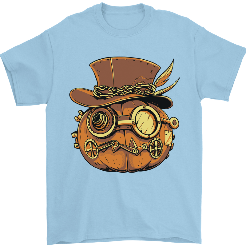 Steampunk Pumpkin Halloween Mens T-Shirt 100% Cotton Light Blue