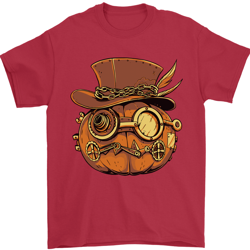 Steampunk Pumpkin Halloween Mens T-Shirt 100% Cotton Red