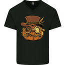 Steampunk Pumpkin Halloween Mens V-Neck Cotton T-Shirt Black
