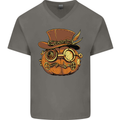 Steampunk Pumpkin Halloween Mens V-Neck Cotton T-Shirt Charcoal