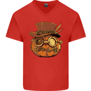 Steampunk Pumpkin Halloween Mens V-Neck Cotton T-Shirt Red