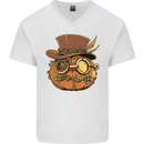 Steampunk Pumpkin Halloween Mens V-Neck Cotton T-Shirt White