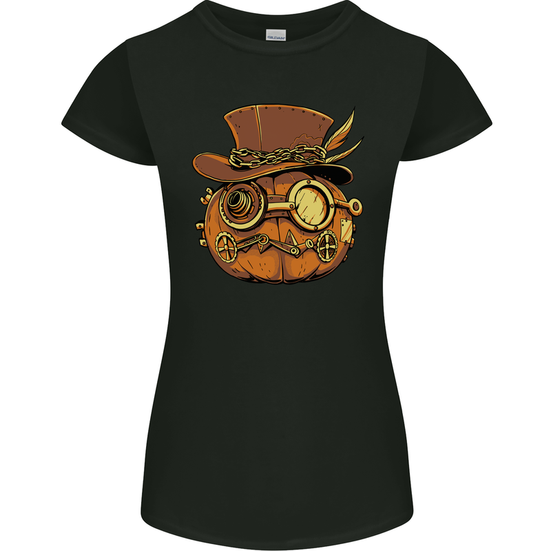Steampunk Pumpkin Halloween Womens Petite Cut T-Shirt Black