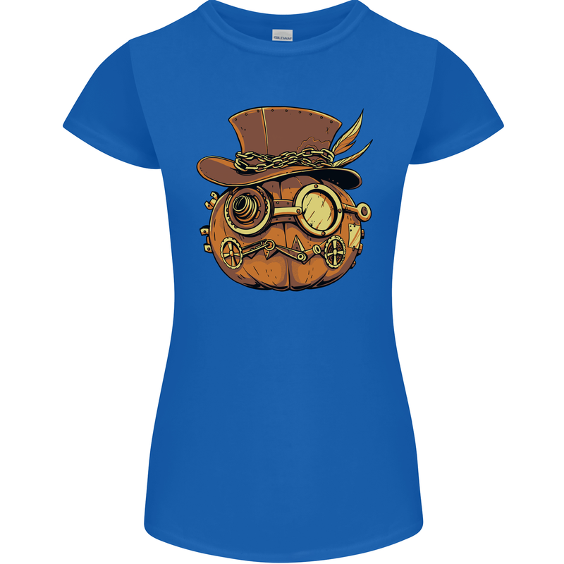 Steampunk Pumpkin Halloween Womens Petite Cut T-Shirt Royal Blue