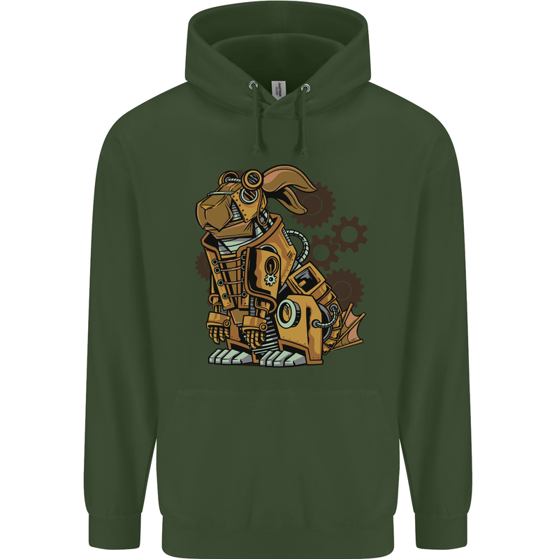 Steampunk Rabbit Mens 80% Cotton Hoodie Forest Green