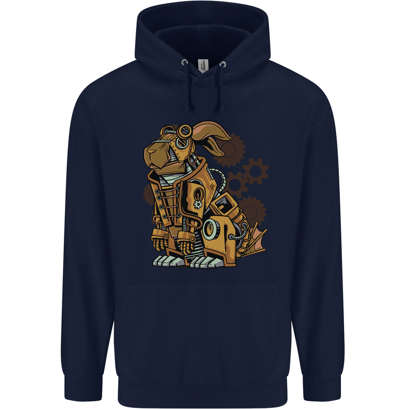 Steampunk Rabbit Mens 80% Cotton Hoodie Navy Blue