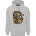 Steampunk Rabbit Mens 80% Cotton Hoodie Sports Grey