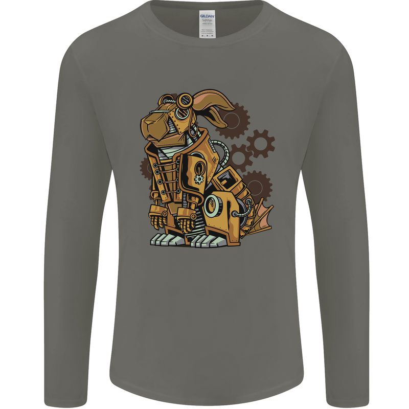 Steampunk Rabbit Mens Long Sleeve T-Shirt Charcoal